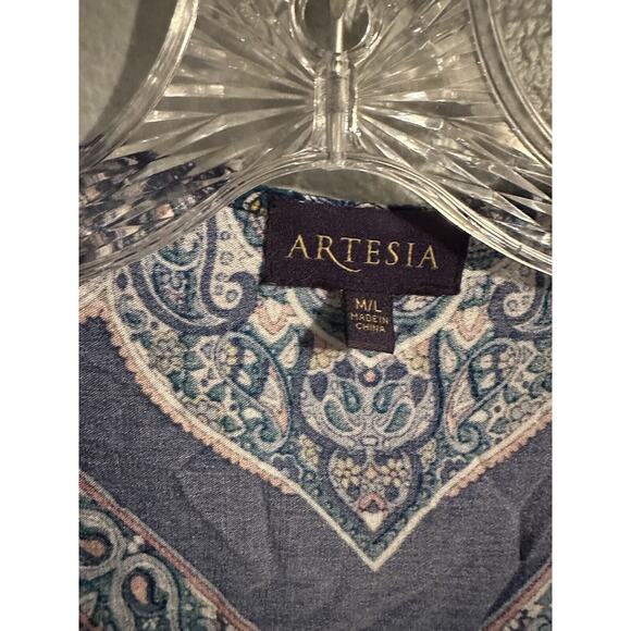 ARTESIA Womens M/L Patterned BOHO Kimono Open Front Bat Wing Sleeve Flowy EUC - Picture 2 of 6